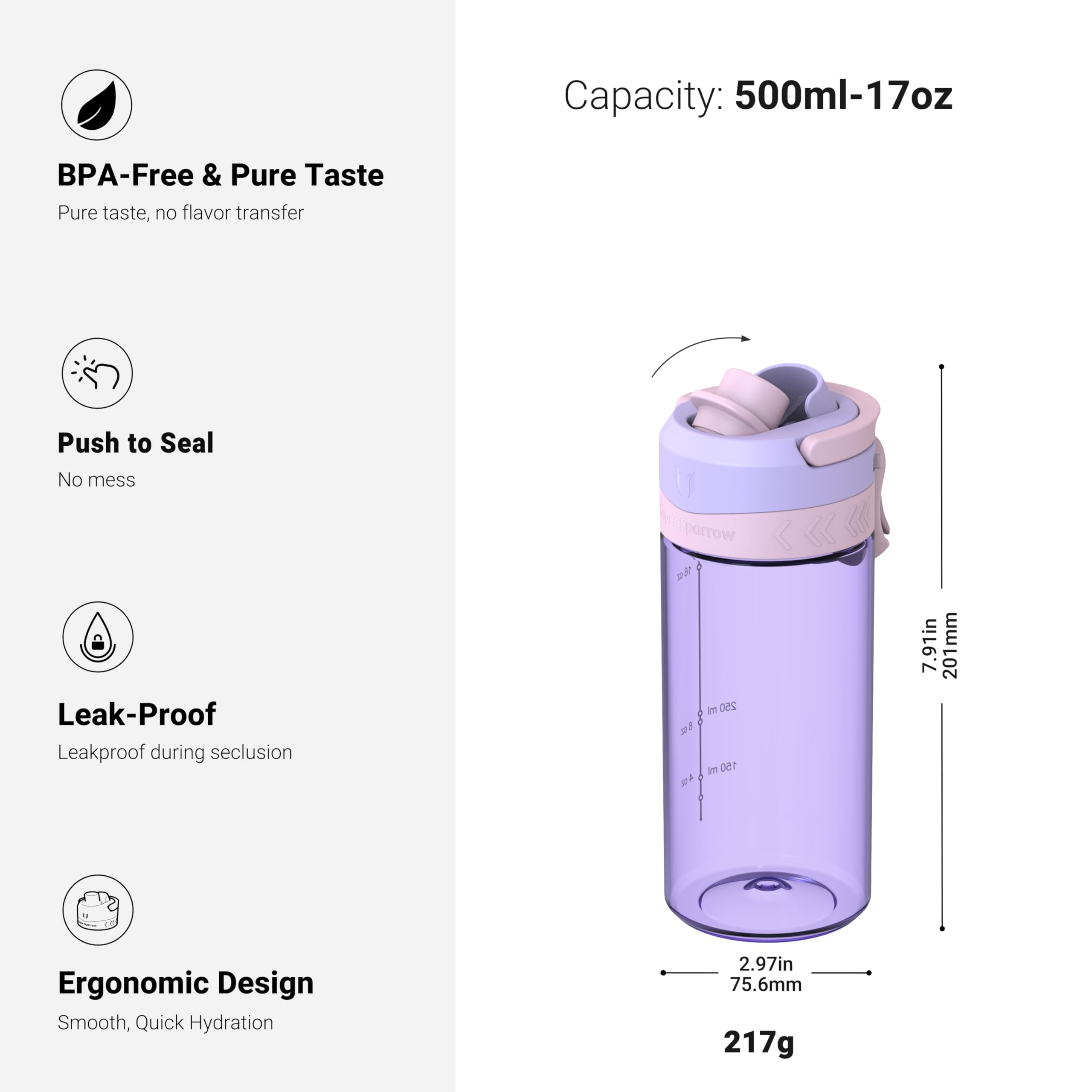 Super Sparrow Borraccia - 500ml/750ml/1L - Bottiglia Senza BPA, a Prova di Perdite - Borraccia TouchGulp Flusso Rapido Con Un Clic per Scuola, Sport, All'aperto