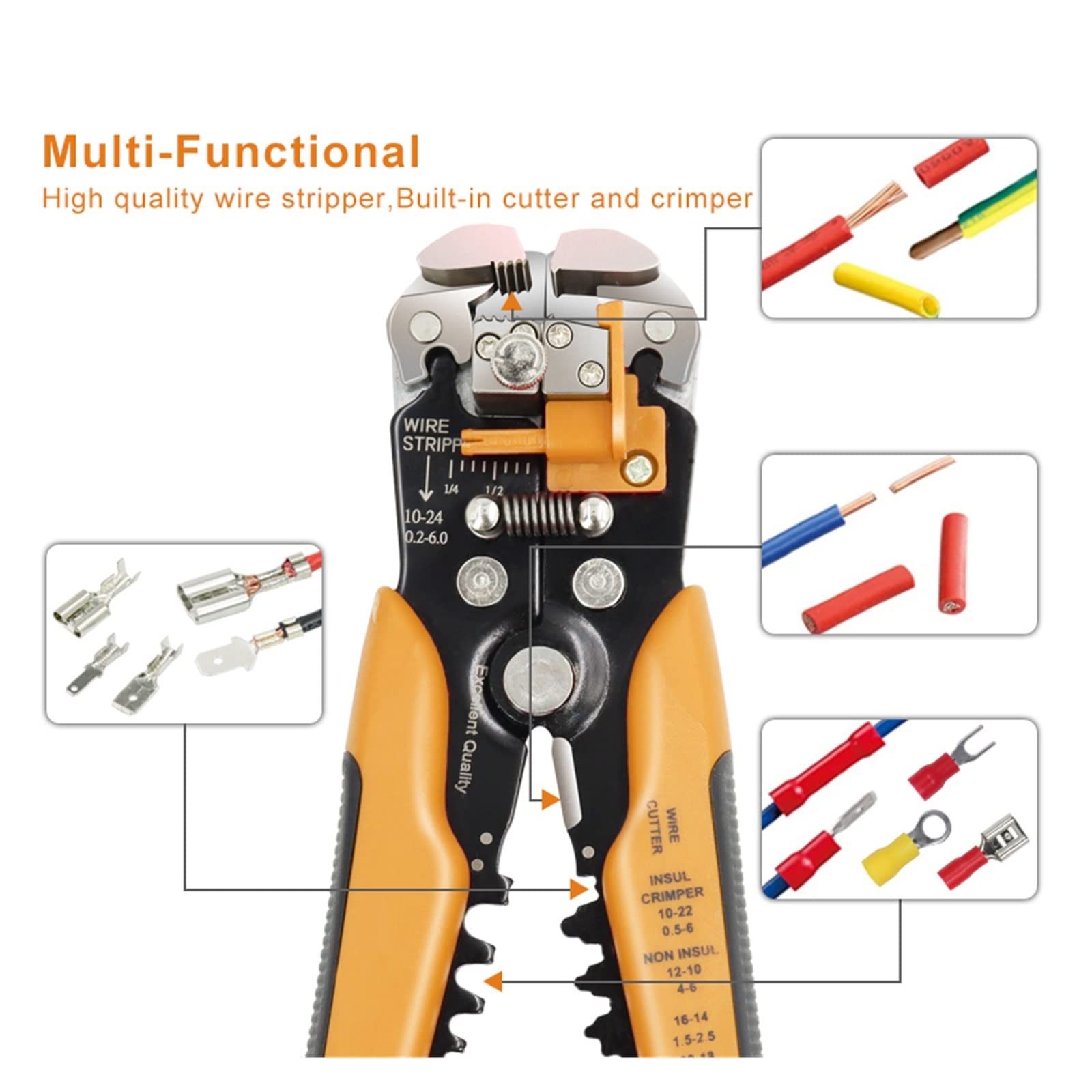 Crimper Cable Cutter automatyczny ściągacz izolacji wielofunkcyjne narzędzia do ściągania izolacji szczypce do zaciskania Terminal 0.2-6.0mm2 narzędzie perfection (Color : Blue)