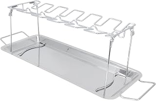 Rack de Coxinhas de Frango para Churrasco, Rack de Grelha de Asa de Frango 12 Compartimentos Suporte de Coxa de Frango Assador de Forno de Churrasco Com Pingadeira para Piquenique