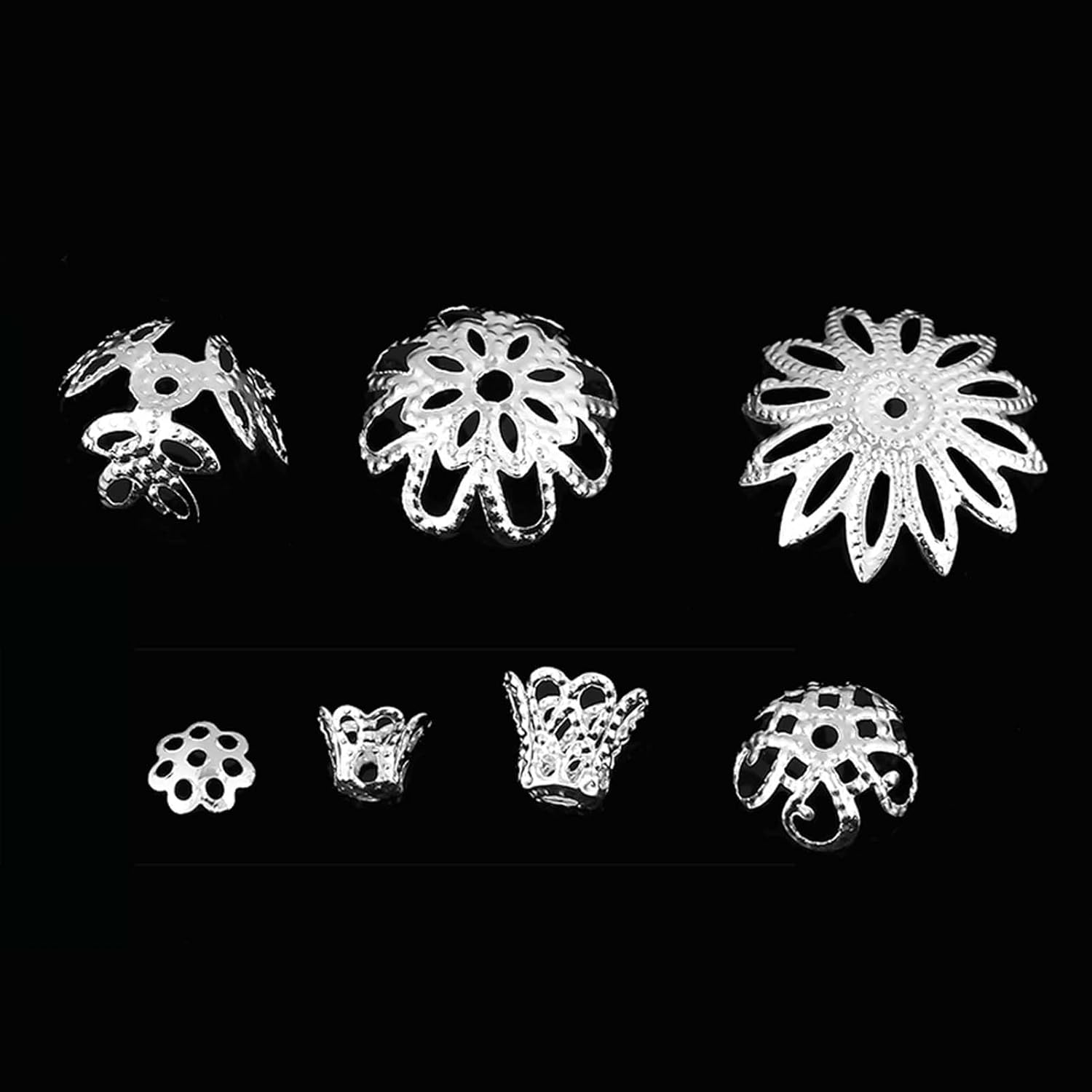300 PCS Spacer Beads, 7 Sizes Bead Caps, Spacer Beads, Bracelet Necklace Earring Making Findings Metal Accessories, for Jewelry Making Crafts Supplies - Image 7