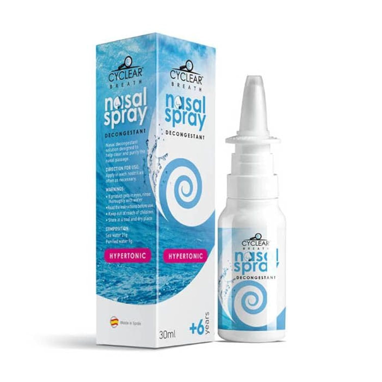 Cyclear Hypertonic Nasal Spray For 6+ Years | Daily Hygeine To Help Clear & Purify The Nasal Passage | Relieves Nasal Dryness | Made With Sea Water Source | 30Ml