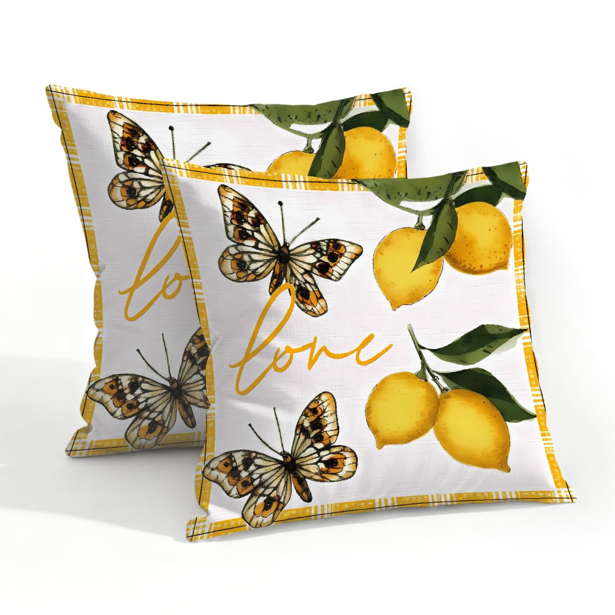 Outdoor Pillow Covers Waterproof Pillowcases 20x20in Set of 2 Yellow Lemons Butterfly Decorative Throw Cushion Case for Couch Sofa Garden Patio Furniture