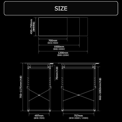 Miniatura 2 de Bauhutte BHD-700-WD Standing Desk, Elevating Type, Width 27.6 x Depth 17.7 inches (70 x 45 cm), Wood Grain