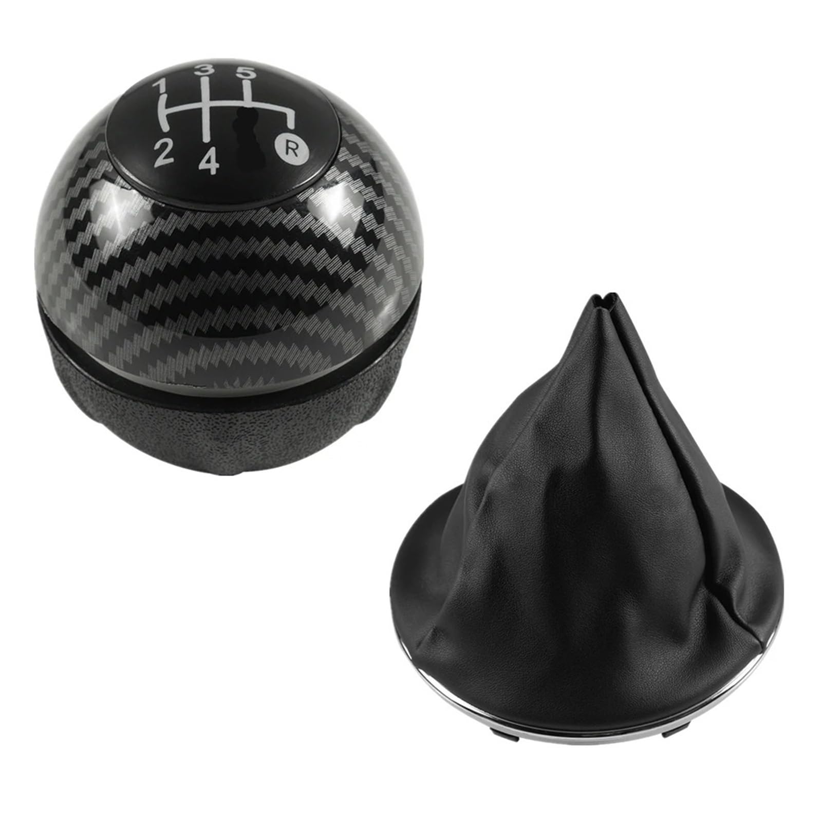 DWTNMEX Gear Shift Knob for Fiat 500 500C 2007-2018 5/6 Speed Gear Shift Knob Head Shifter Gaitor Boot(2pcs Carbon 5speed)