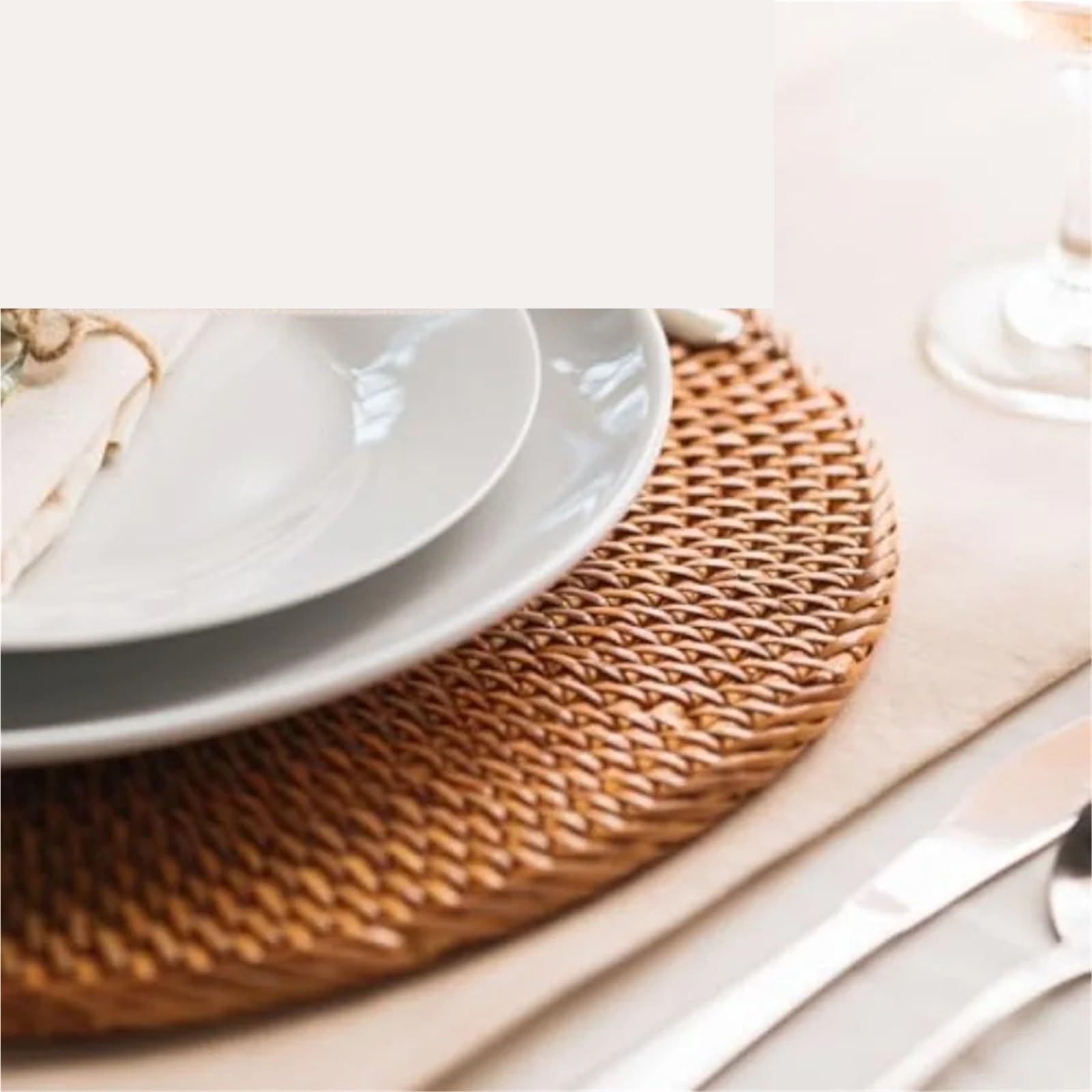 8 Stück Rattan-Tischsets – runde Tischsets Für Tisch | Geräuchert gewebte Tischsets, runde Tischsets – Korbgeflecht-Platzsets for Speiseteller