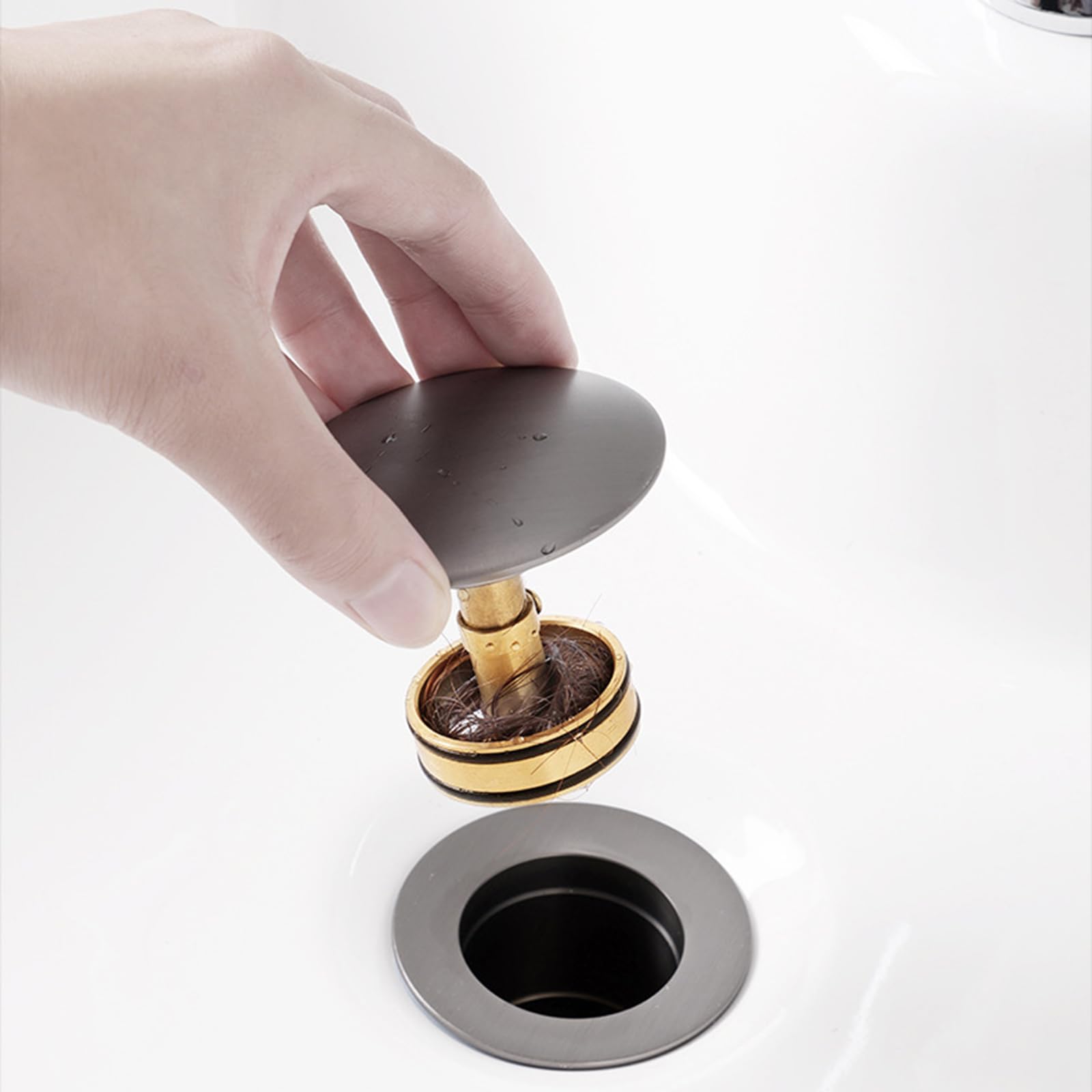 Piletta Lavandino Bagno Grigio Canna Di Fucile Piletta Click Clack Universale Piletta Lavabo Bagno Pop Up Scarico A Scomparsa Interamente In Rame, grigio Canna Di Fucile, Ci Sono Dei Buchi
