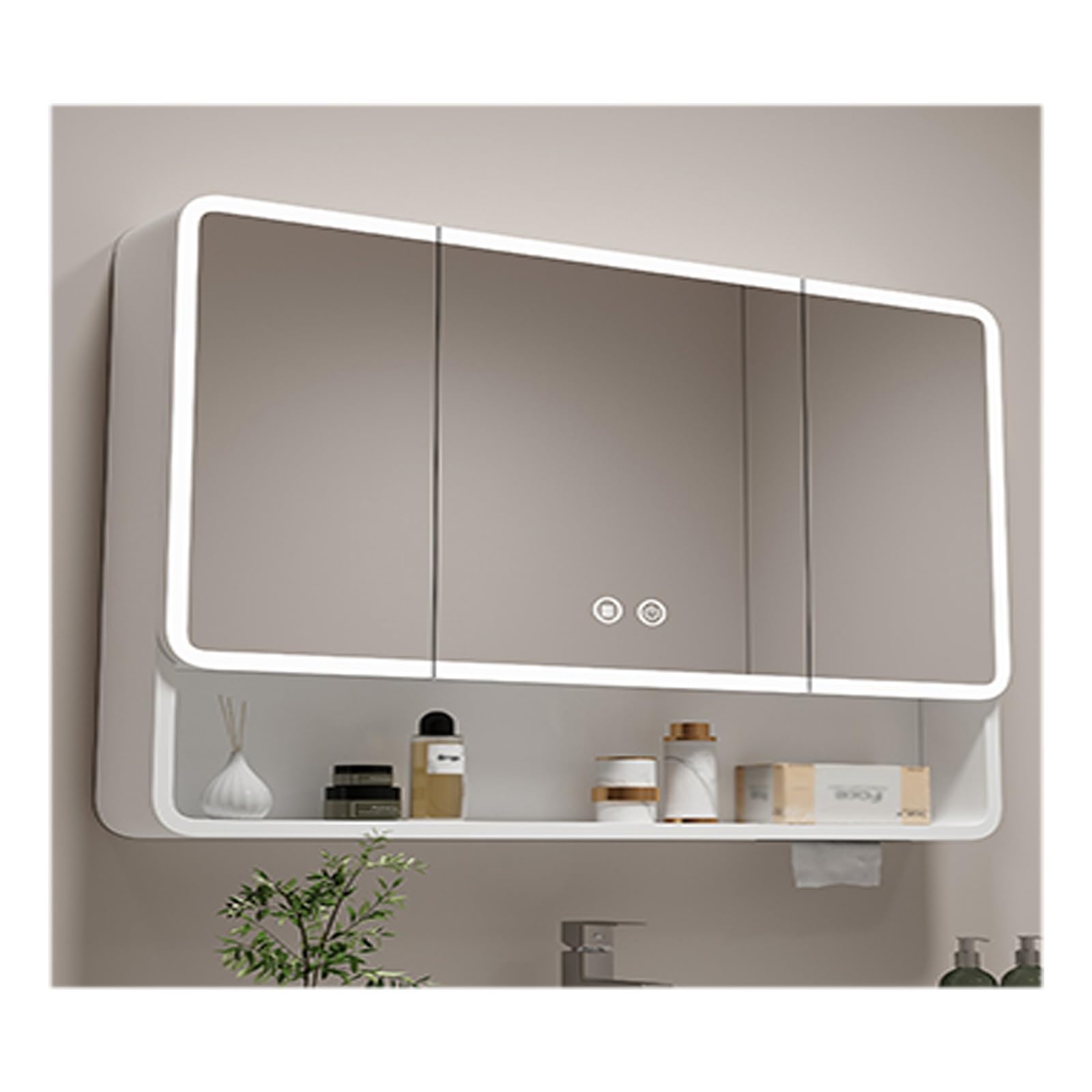FLYIODFCXV bathroom mirror cabinet, Wall Mirror Door ，Demisting Design, Aluminum Alloy Material, Large Capacity(White,90 * 70cm/35.4 * 27.5in)