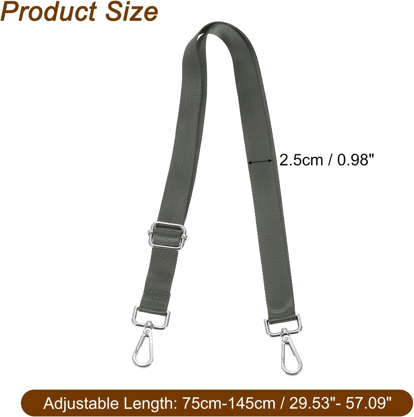 uxcell Wide Shoulder Strap, 2.5cm Adjustable Purse Strap Replacement Crossbody Strap for Shoulder Bag Handbag, Dark Grey, Silver Pull Core Buckle - Image 2