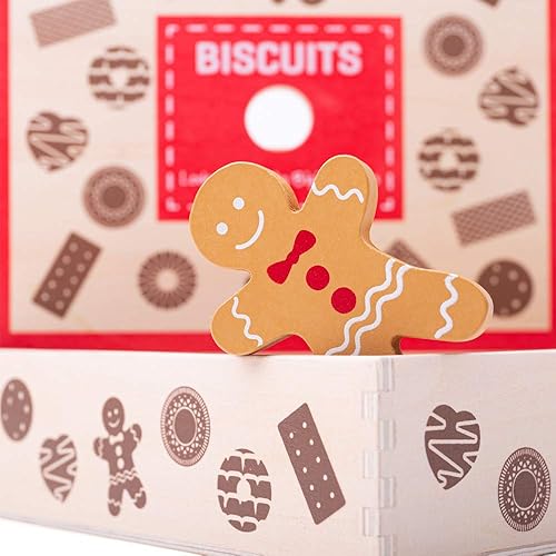 Miniatura 7 de Bigjigs Toys Caja de galletas de madera  Accesorios de juego de comida para juegos de cocina para niños  Ideal para juegos de rol de fiesta de té y