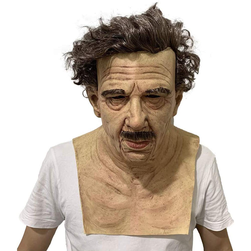 Old Man Mask with Artificial Hair, Full Head Human Latex Mask, Funny Mask for Cosplay, Masquerade, Carnival, Party