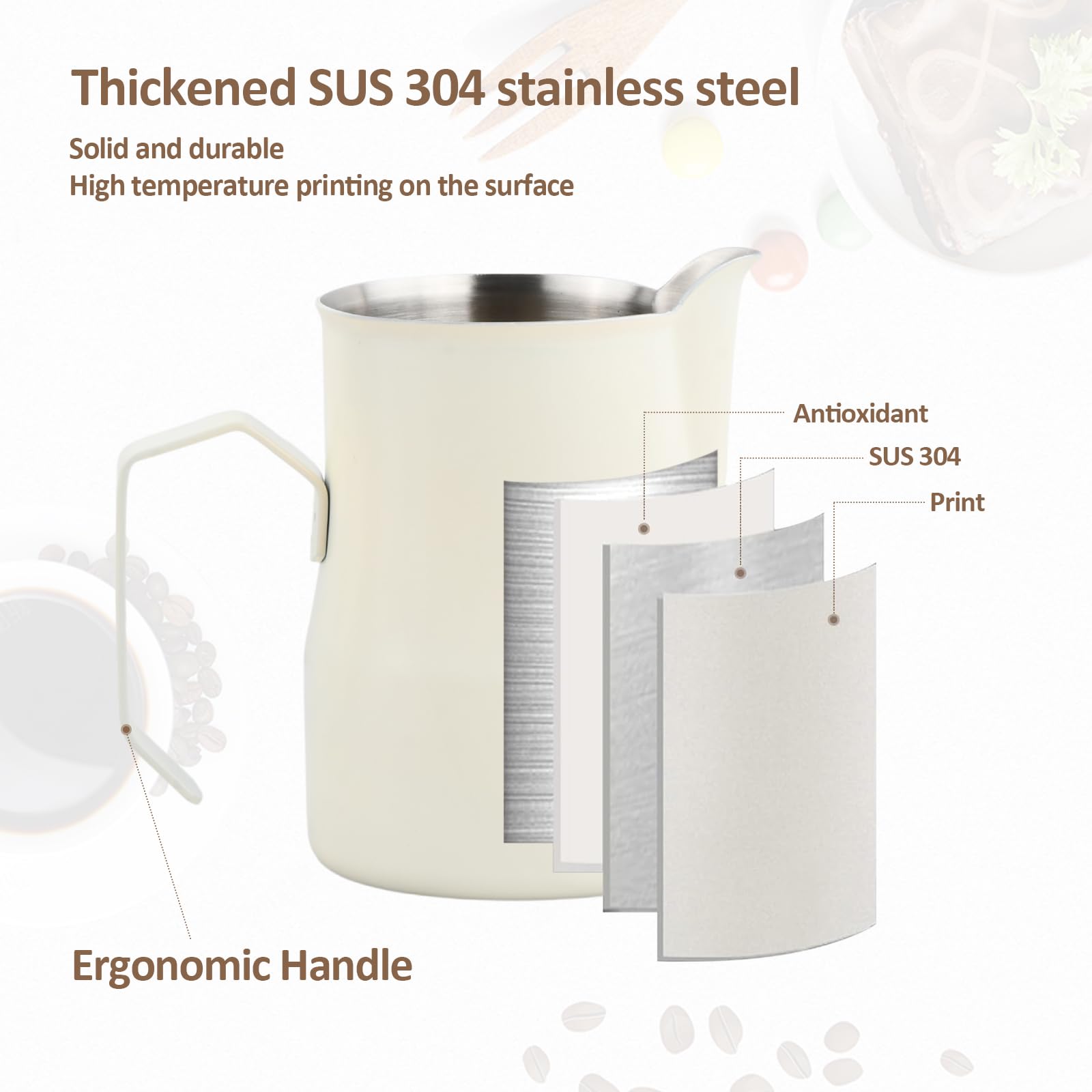 Bricco Latte 350 ml/12 oz, Bollilatte Acciaio Inox, Lattiera Latte Art, Brocca Latte Schiuma Professionale per Cappuccino, Espresso, Gli Amanti del Caffè (Nero)