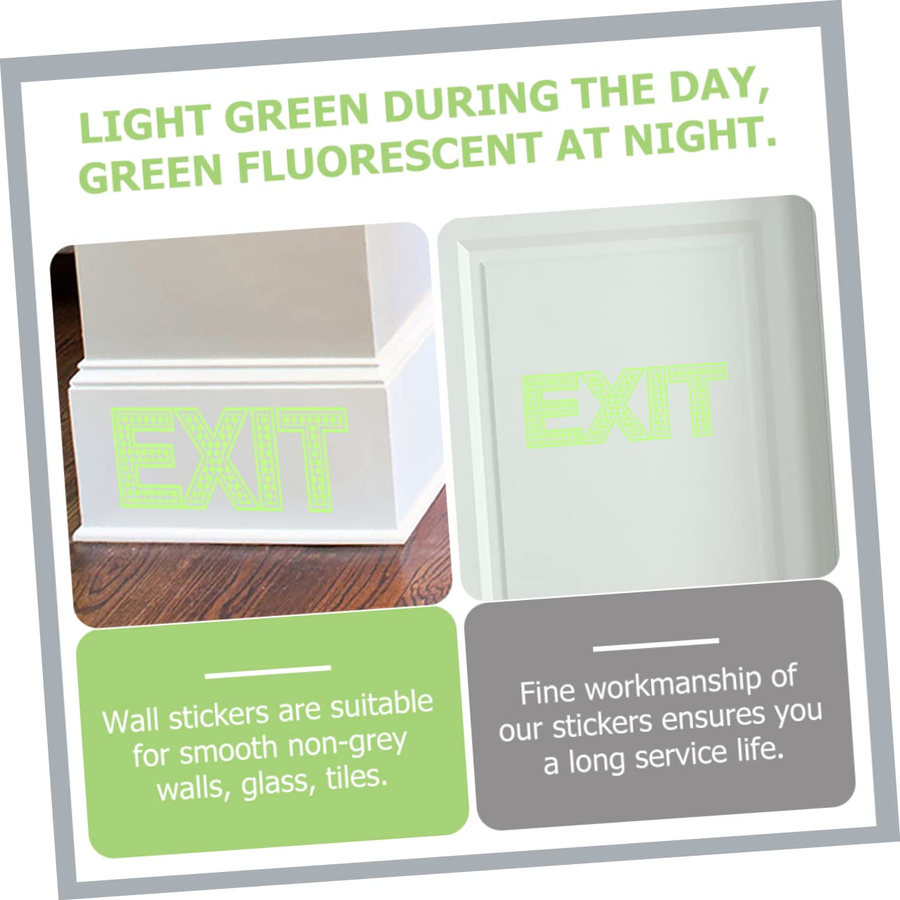 Angoily 3pcs Glow-in-the-dark Exit Sign Stickers Emergency Luminous Photoluminescent Floor Stickers