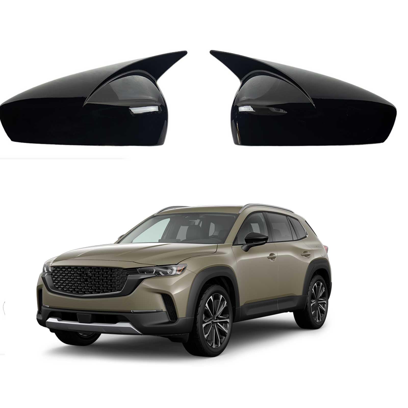PAPEP Door Mirror Cover Caps for Mazda CX-50 2022-2025, Left Right Side Wing Rearview Mirror Cover Lid 2 Pieces Exterior Styling Accessory,Glossy black