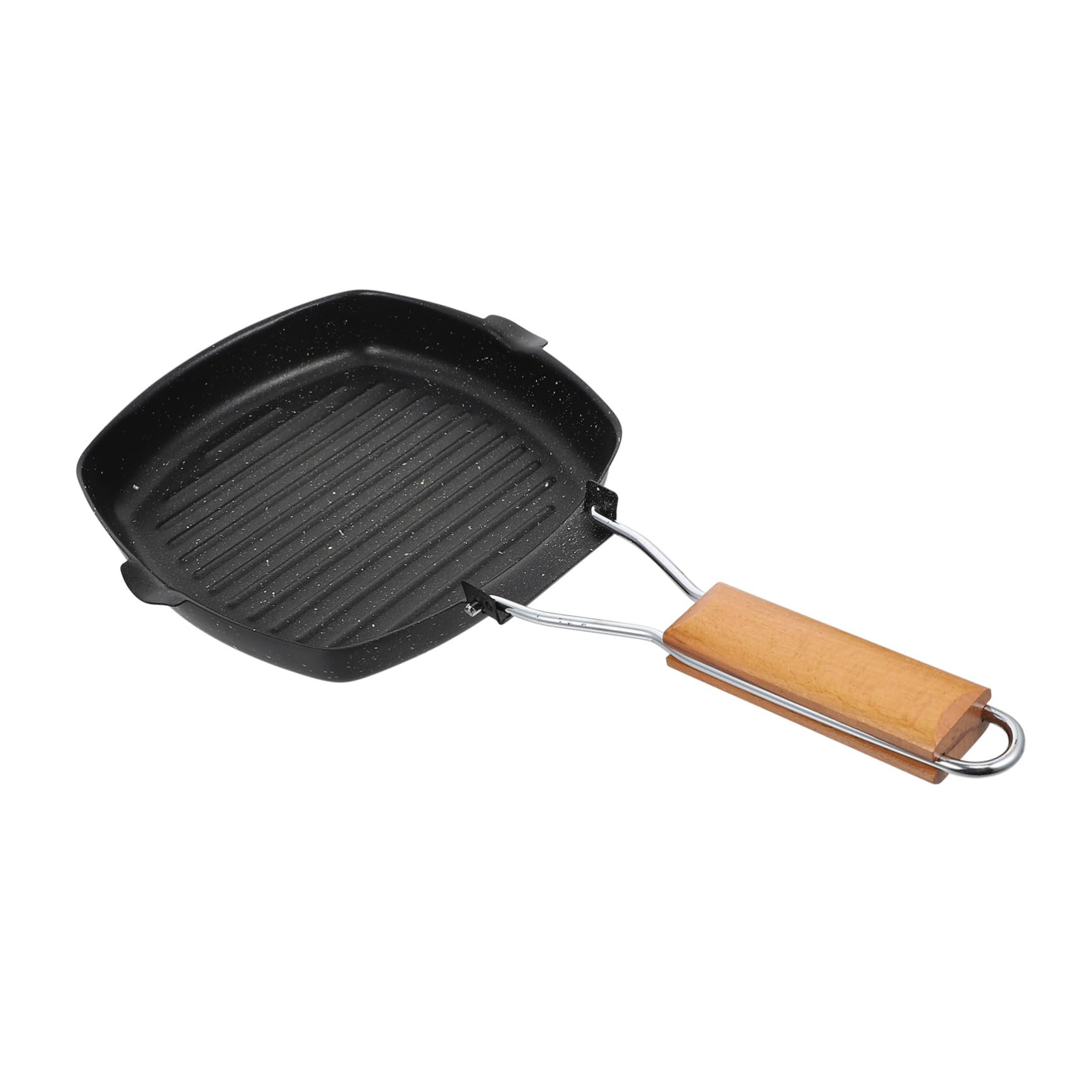 IMIKEYA Padella per Bistecca Antiaderente in Ferro e Legno, Nera, Manico Ergonomico e Foro per Appendere, per Cucina e Griglia