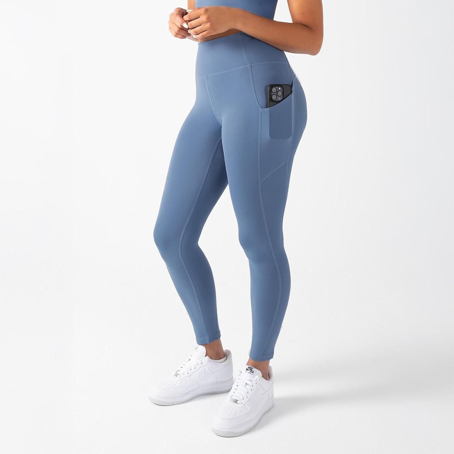 YITTY Active Women's Ultraluxe High-Waist Pocket Legging, Athleisure, 4-Way-Stretch, Elemental Blue, XXL/1X, Short | 25" Inseam - Image 3