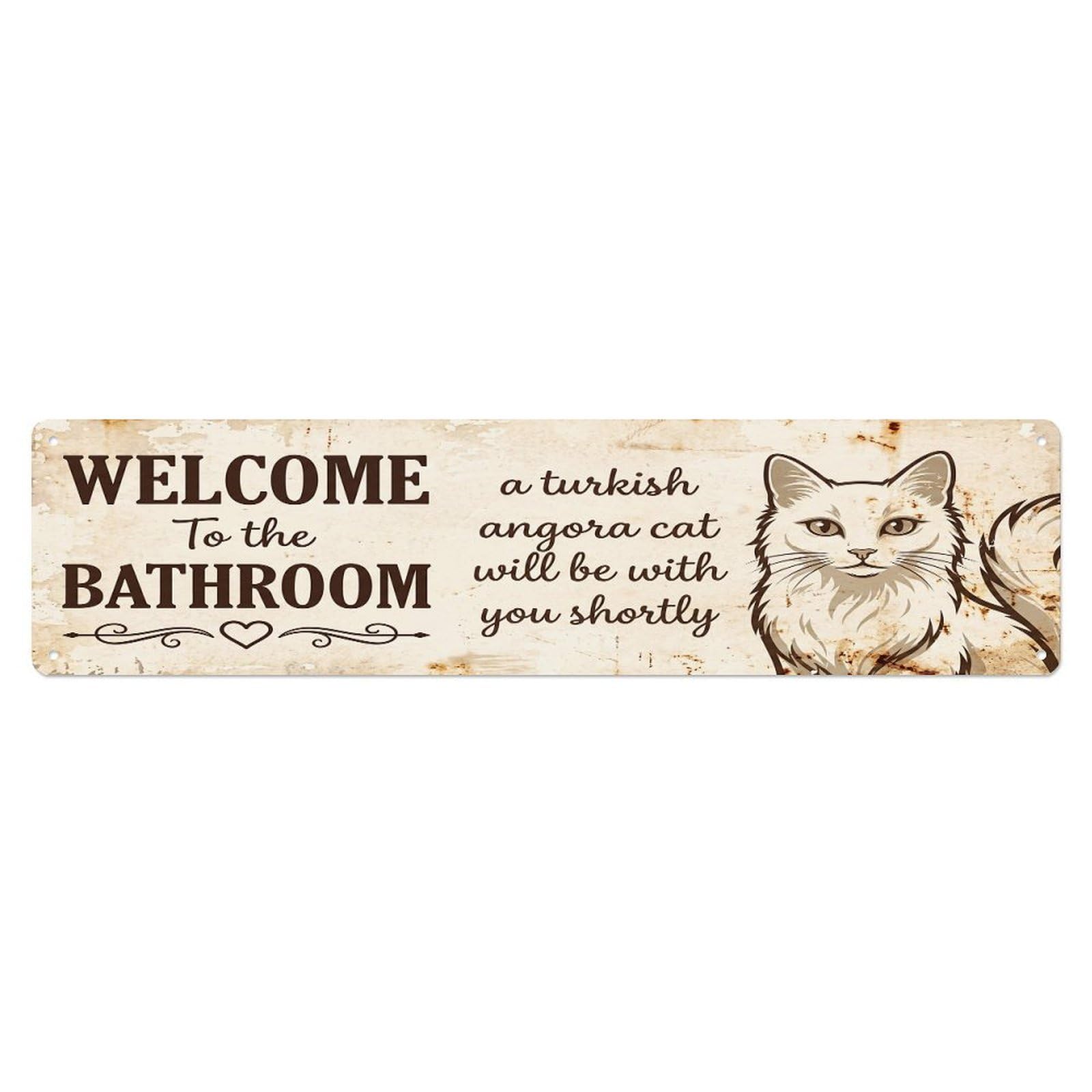Vintage WELCOME To The BATHROOM Turkish Angora Cat Metal Tin Sign