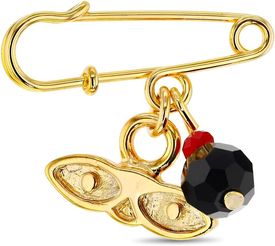 In Season Jewelry Gold Plated St. Lucy Simulated Azabache for Baby Evil Eye Protection Safety Pin Brooch - Gold Enamel Eyes Charm - Ideal Baby Gift for Newborns