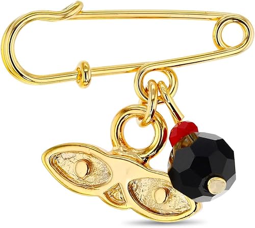 In Season Jewelry Broche chapado en oro con diseño de azabache simulado de Santa Lucía para protección contra el mal de ojo, dije de ojos esmaltados