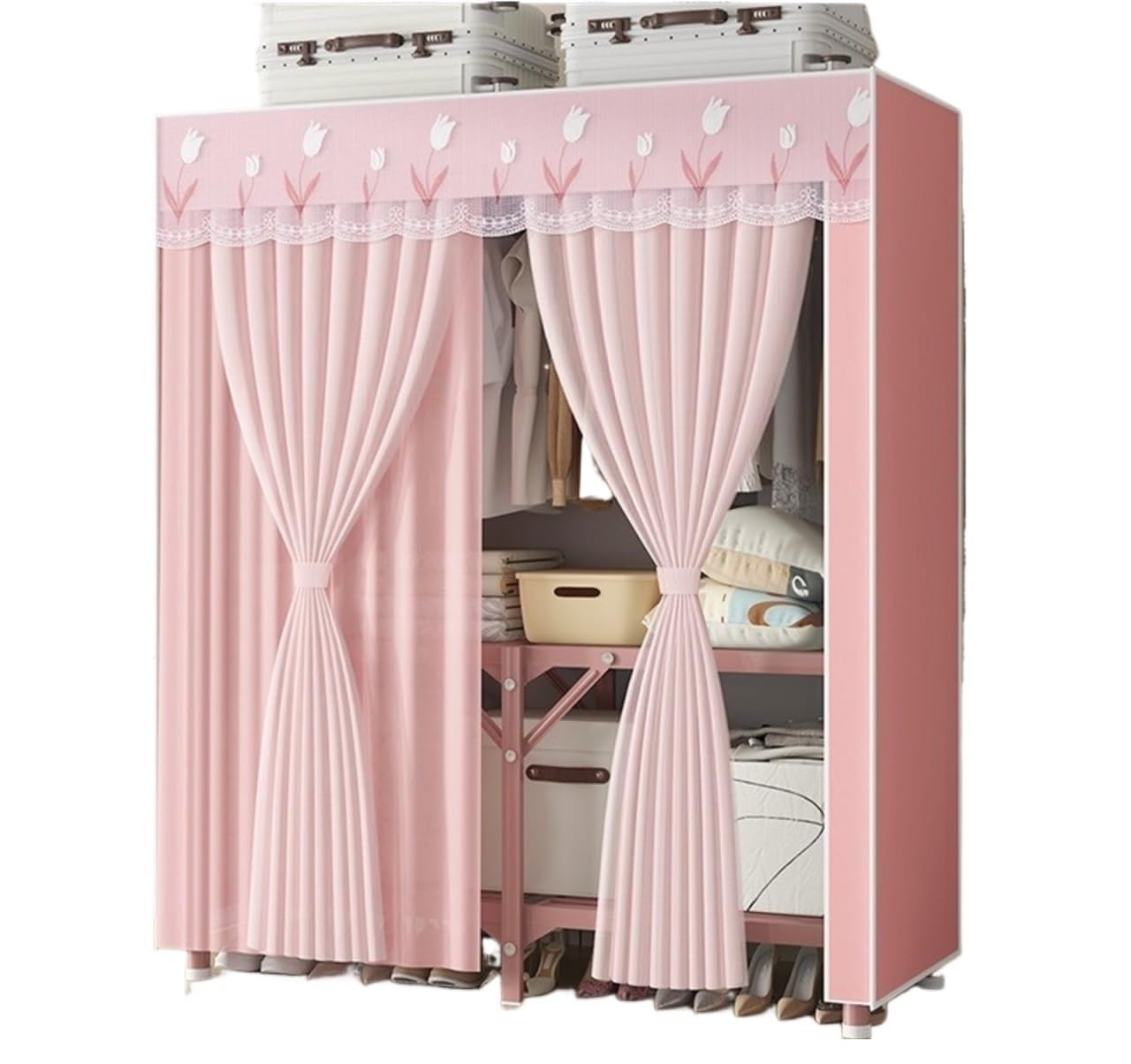 Armadio Guardaroba Armadio Pieghevole Con Armadi Stabili In Tessuto Non Tessuto For Appendere Gli Abiti Armadi Camera Da Letto(Pink,100x45x170cm)