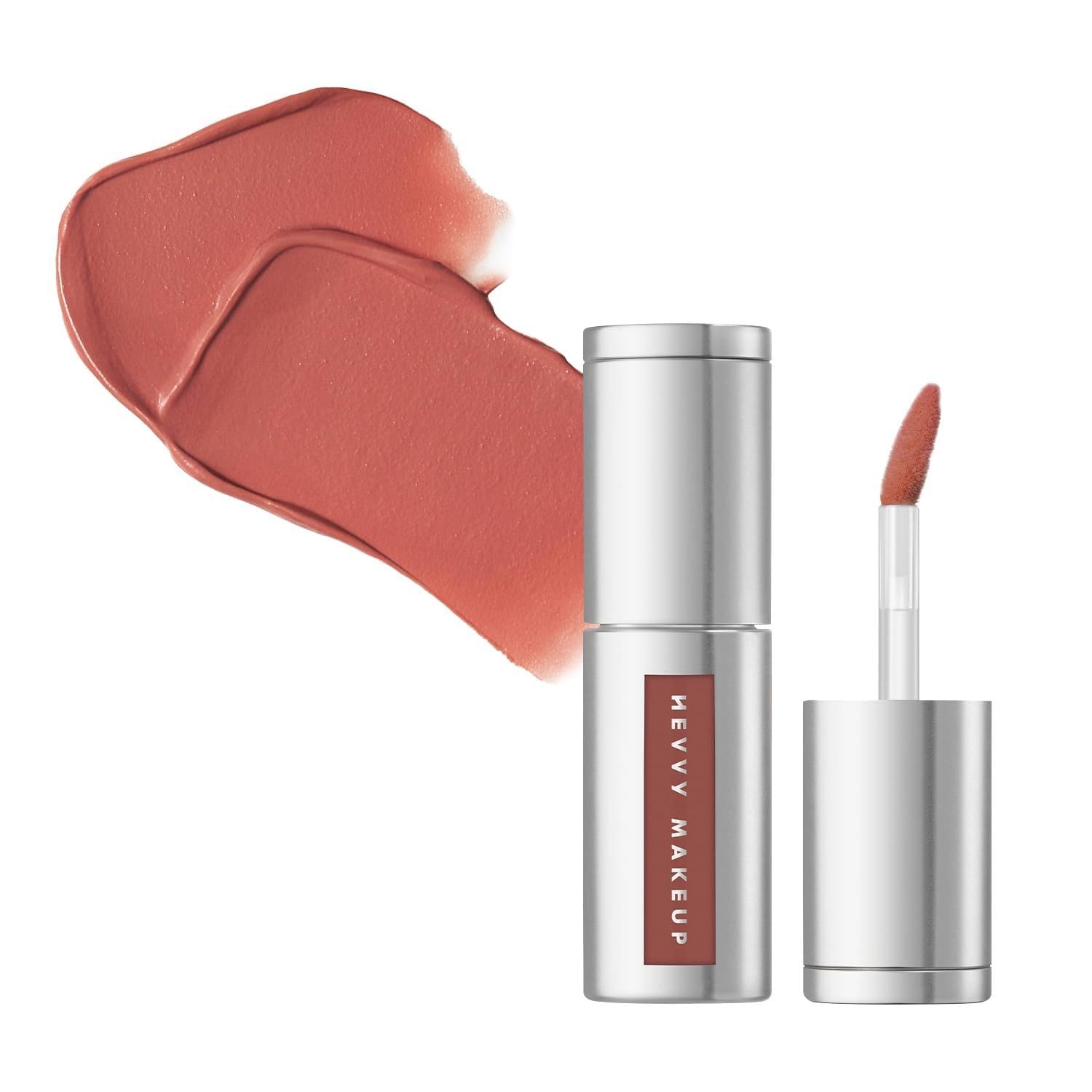 HEVVY MAKEUP Blurring Slip Fit Lip and Cheek Stain, Korean Airy Velvet Matte Lip Tint Stain with Creamy Soft Texture, Long Lasting & Lightweight Lip and Cheek Tint - Figgy Caramel 0.13 fl oz / 3.7 ml