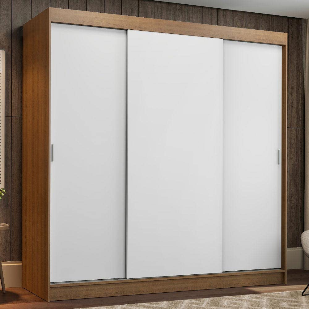 Madesa 3 Sliding Door Wardrobe, 180 cm, Brown and White, Bedroom Storage Cabinet with Shelves and Drawers-image-11