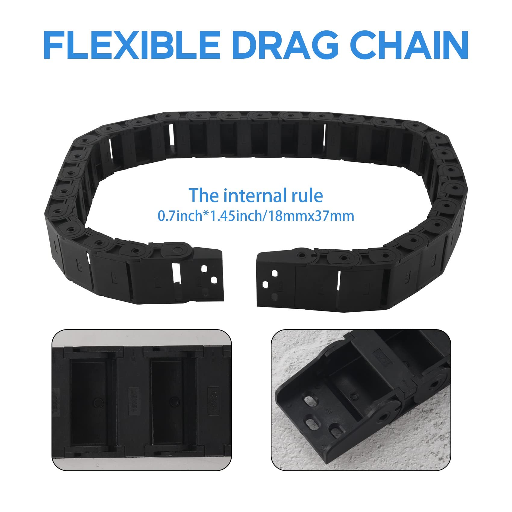 18 mm x 37 mm Schwarze Flexible Halboffene Kabelschleppkette 1M 39.4