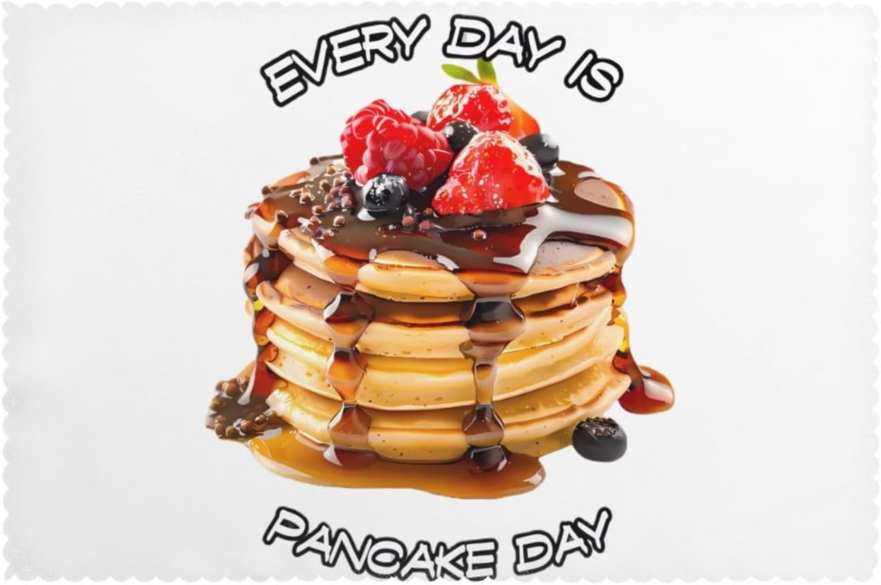 Every Day is Pancakes Breakfast Placemats Set of 6-12x18 Inch Heat Resistant Table Mats for Dining Kitchen, Double-Layered Fabric Protection Indoor Outdoor​
