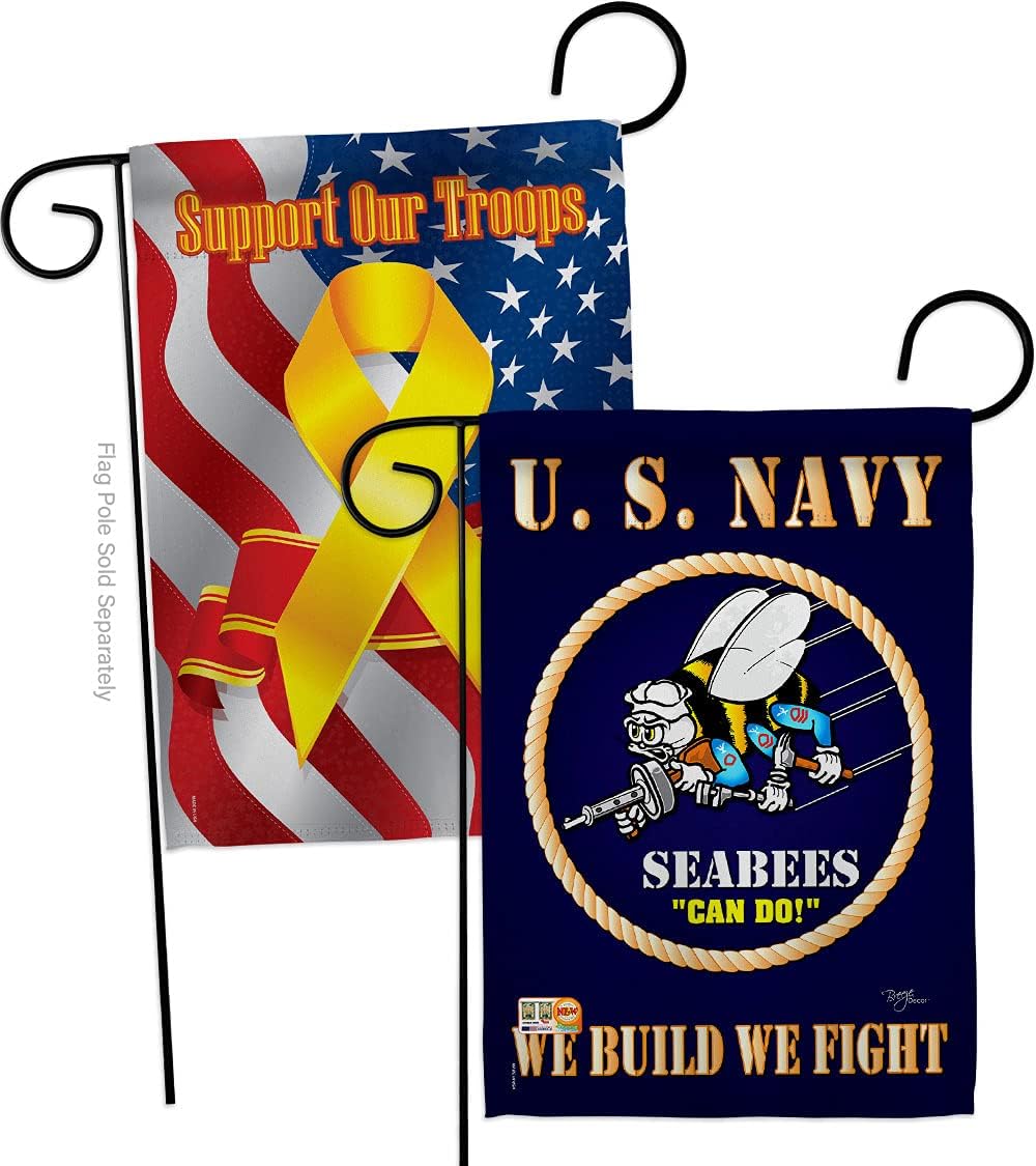 Sea Bees Garden Flag - 2pcs Pack Armed Forces Navy USN Seabee United State American Military Veteran Retire Official - House Decoration Banner Small Yard Gift Double-Sided Made in USA 13 X 18.5
