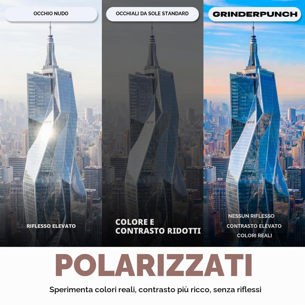 grinderPUNCH Occhiali Da Sole Da Guida Polarizzati Per Uomo Leggeri Protezione UV400 Antiabbagliamento Forma Quadrata