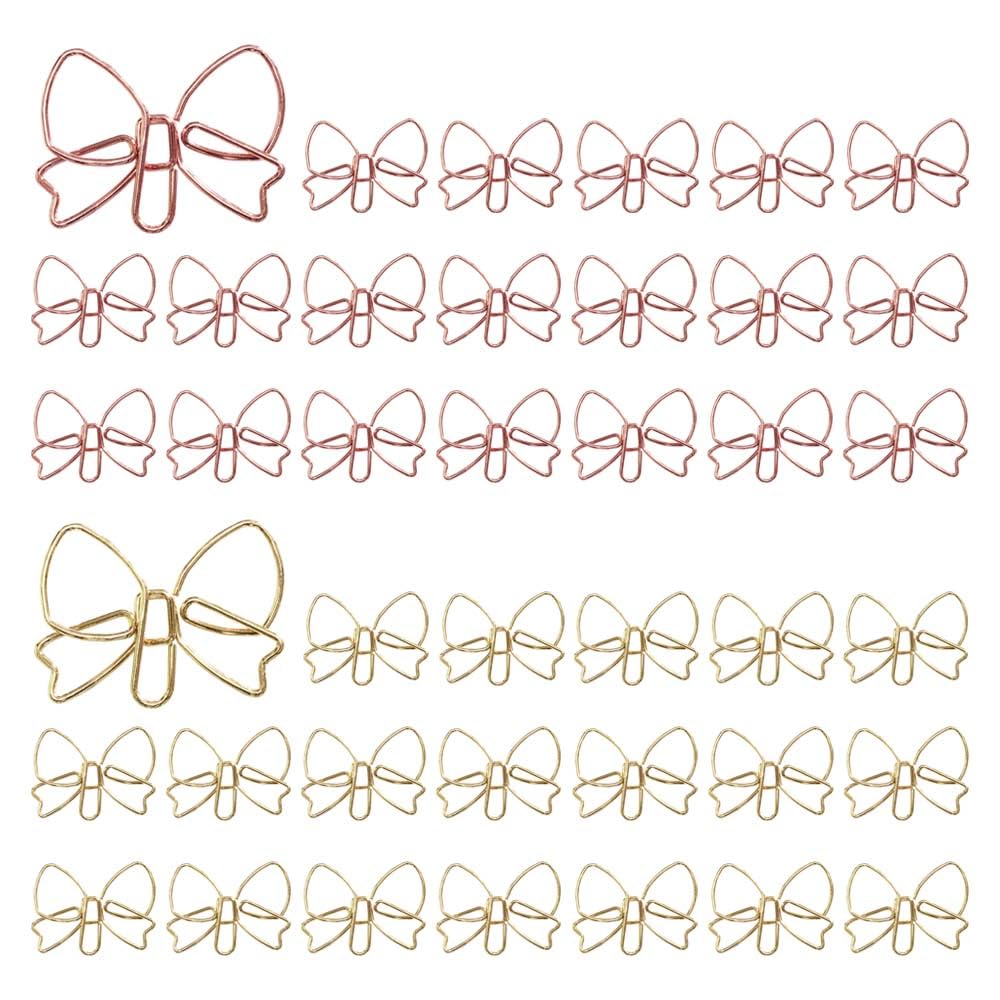 OWLFAVO Bowknot Shape 40pcs Paper Clips with Clear Box, Rose Gold and Yellow Gold, Funny Cute Paperclips Bookmarks Planner Clips for Fun Office