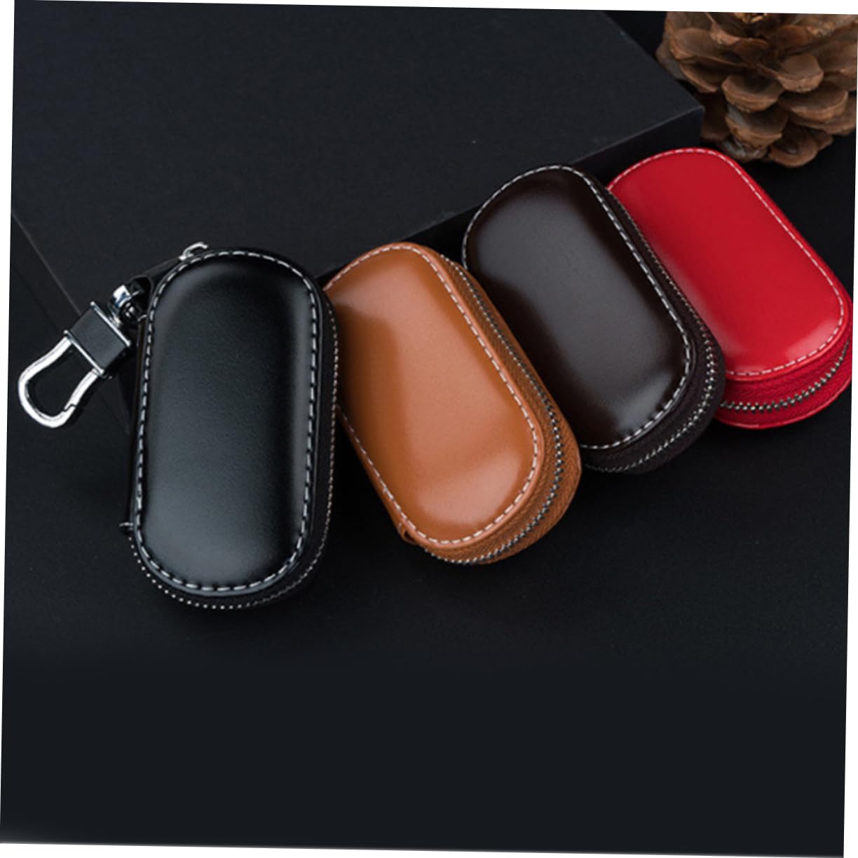 SOLUSTRE 3pezzi Portachiavi Pelle Per Auto Con Cerniera Borsa Portachiavi Multifunzionale Rossa Organizer Per Chiavi e Monete Design Elegante e Resistente Per Uomini