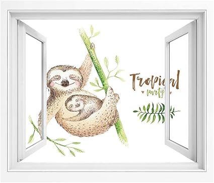 Amazon ナマケモノ 壁紙風景画 壁飾り絵 1x80 Cm 母と赤ちゃん動物家族幸福水彩自由ho放に生きる熱帯要素 風景ウォールステッカー薄茶色緑 ウォールステッカー オンライン通販