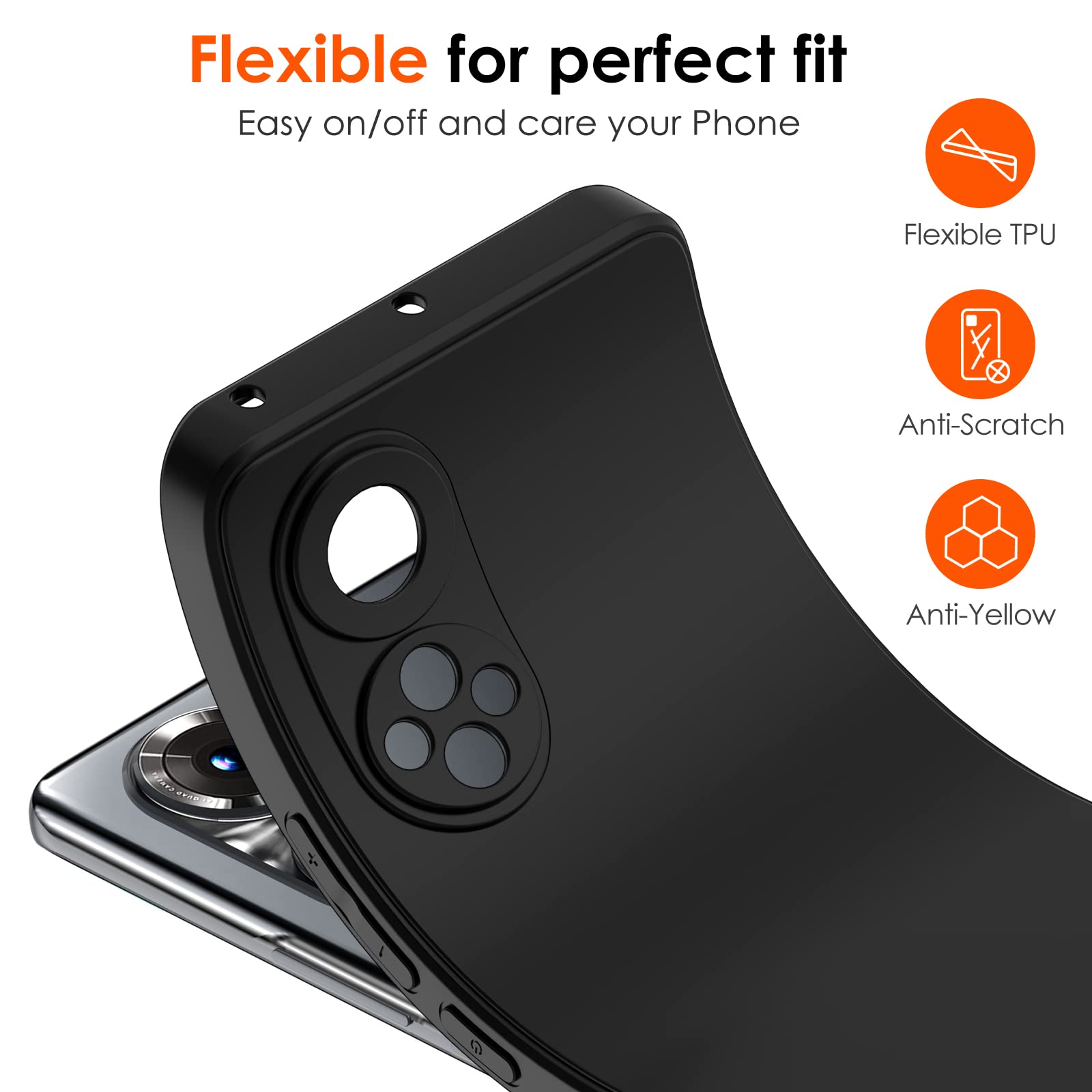 Ivoler Silikon-Hülle Für Honor 90 – Ultra Dünn, Stoßfest, Mit Kameraschutz, Matte Schwarz