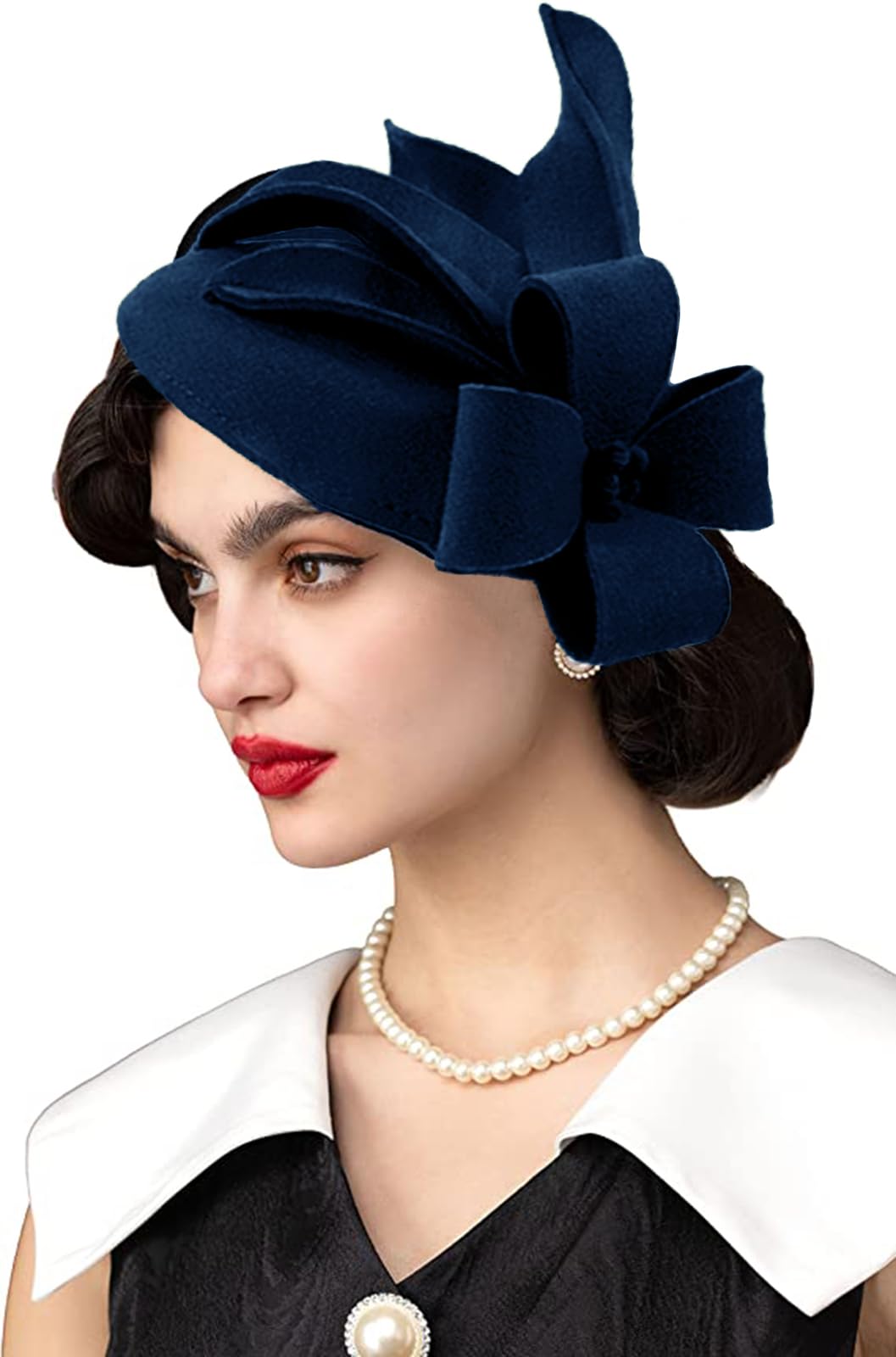 RZTA Women's Vintage 100% Wool Felt Cloche Bucket Bowler Hat Winter Vintage Bow Fedoras Church Fascinator