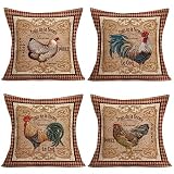 Fukeen Vintage Farm Rooster Hen Throw Pillow Covers French Lecoq and Poule Quotes Design Set of 4 Co