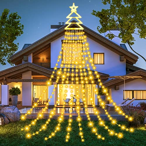 YOXISA Luces Navidad Arbol, 400 LED 10 * 3M Cortina de Luces con Estrella, 8 Modes Guirnalda Luces Iluminación de Navidad para Decoración Navidad, Bodas, Fiesta, Exterior, Arboles, jardín