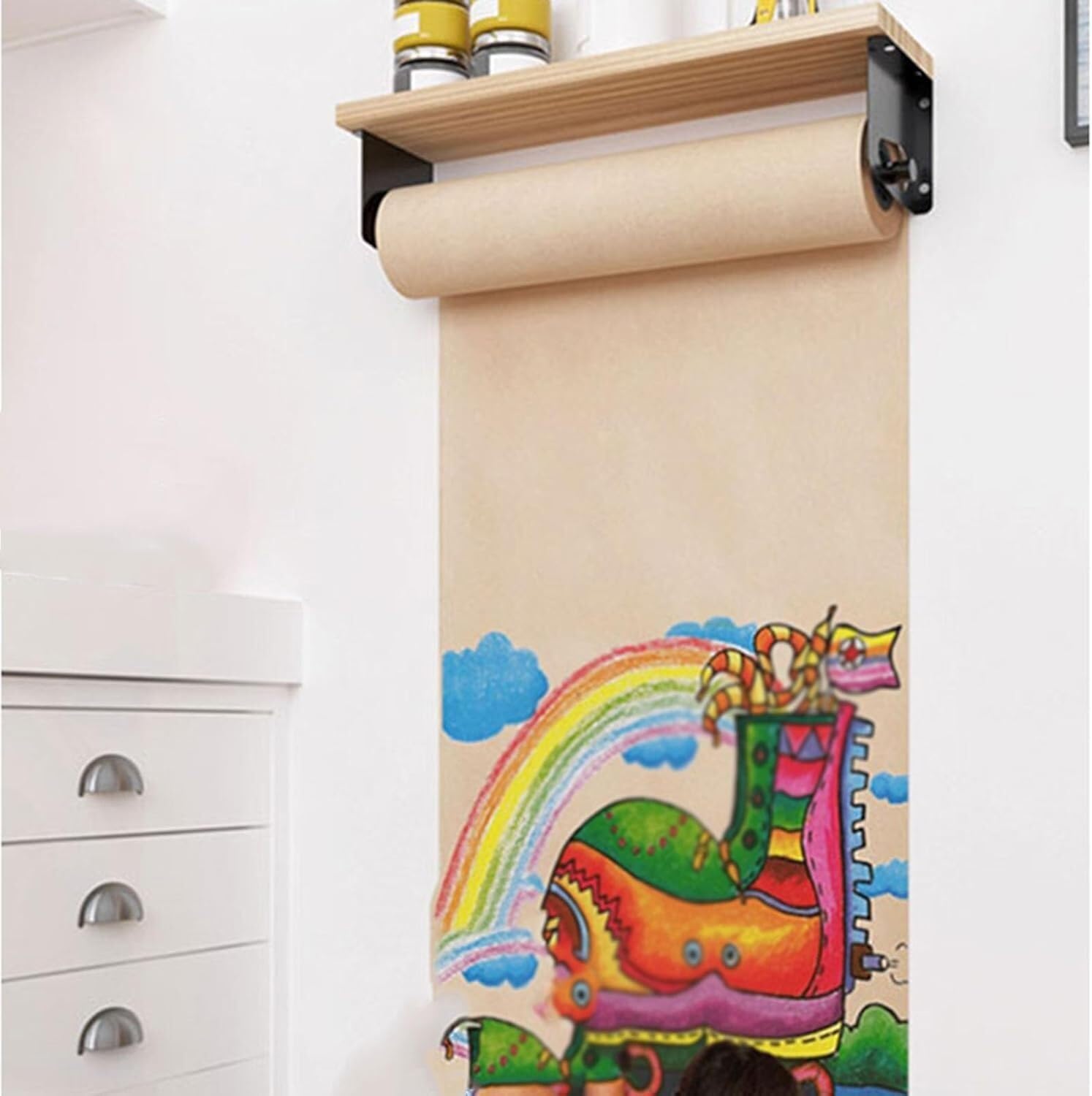 Dozownik papieru rzeźnickiego montowany na ścianie, Dozownik do papieru pakowego w rolkach montowany na ścianie z obcinarką, czarny, różne rozmiary(70cm/27.5in Wide)