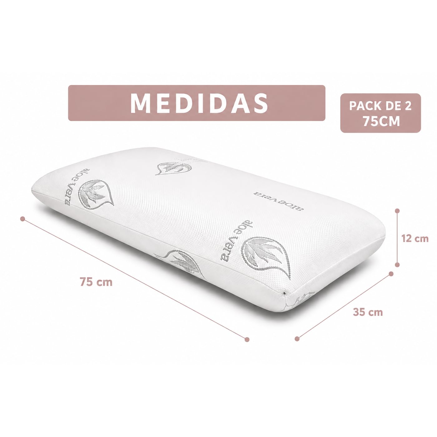ACCRUX-Almohada Viscoelástica 100% Viscoelástico (2 Unidades Visco 75 cm) | Almohada con Tejido Aloe Vera, Antiácaros, Antibacterias, Ergonómica y Termorregulable, Alivio de Presión y Máximo Confort