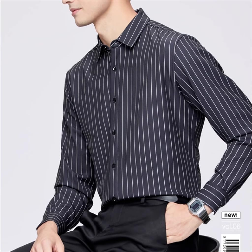 Striped Long-Sleeved Shirt Men's Fall and Winter Models Thickened Warm Casual Long-Sleeved Shirt Man