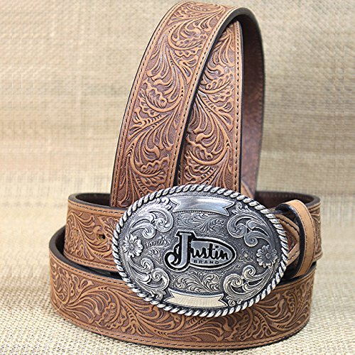 Justin 30" Copper Grizzle Trophy Western Tooled Leather Belt 1-1/2" Wide2