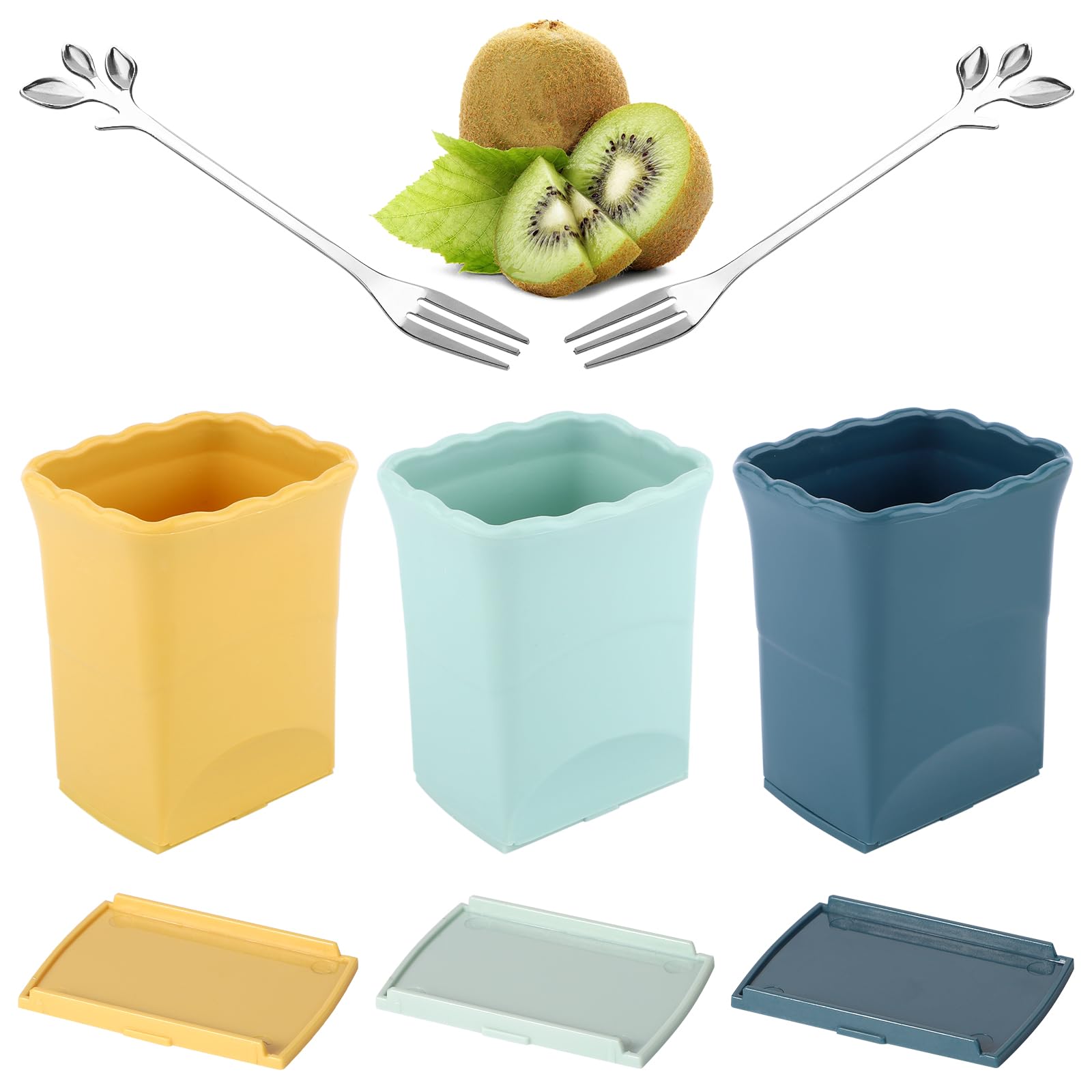 3pcs Fruit Slicer Cups, Multifunctional Cup Slicer with 2 Leaf Forks Handheld Fruit Cutting Cup Slicer Egg Banana Strawberry Vegetable Cutter Tool Fruit Cutter for Kitchen Fruits Vegetables Salad