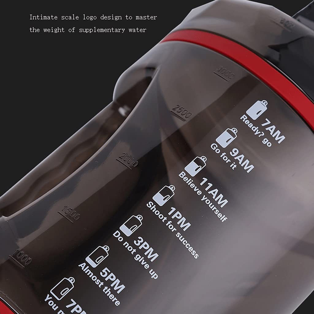 Draussen Motivationswasserflasche mit Zeitmaßstab Tritan PETG BPA. -Free Outdoor-Sportarten Große Kapazität 74.3/128.8oz Wasserkanne Auslaufsicher (Color : Black, Größe : 3780ML)