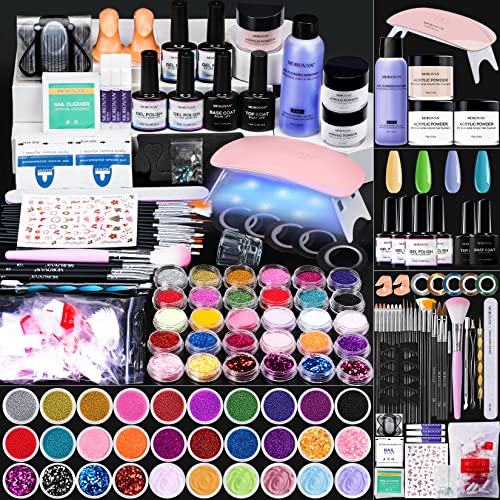 Morovan Acrylic Nail Kit with U V Light, Nail Kit Set Professional Acrylic with Everything Nail Supplies Glitter Acrylic Powder Monomer UV Gel Acrylic Nails Extension Nail Art Starter Kit