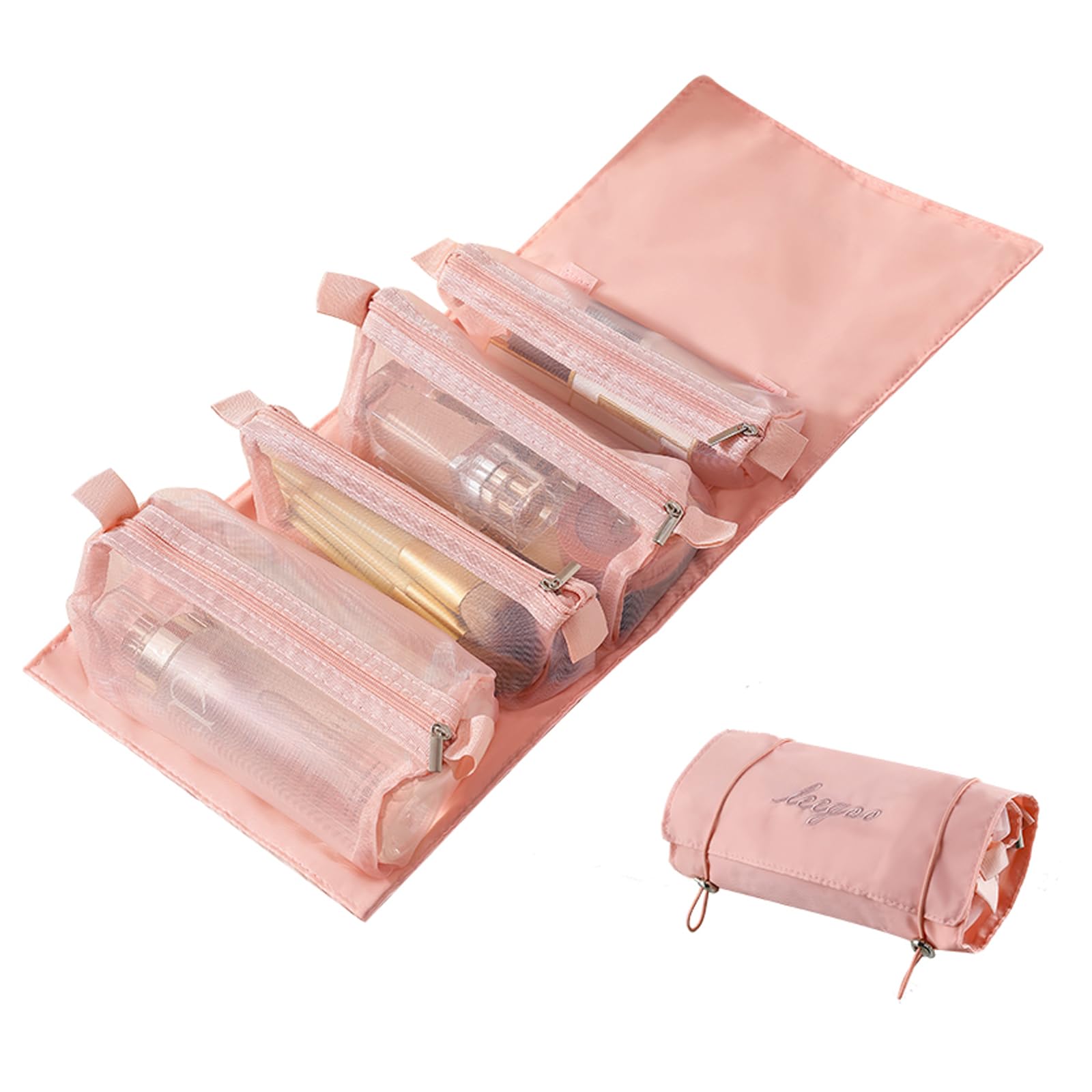 KASESSS Neceser Mujer, Desmontable Neceser, Neceser Viaje, Neceser Maquillaje para Colgar, Neceser Niña con 4 Compartimentos con Cremallera, Neceser Cosmeticos para Maquillaje y Viajes, Plegable