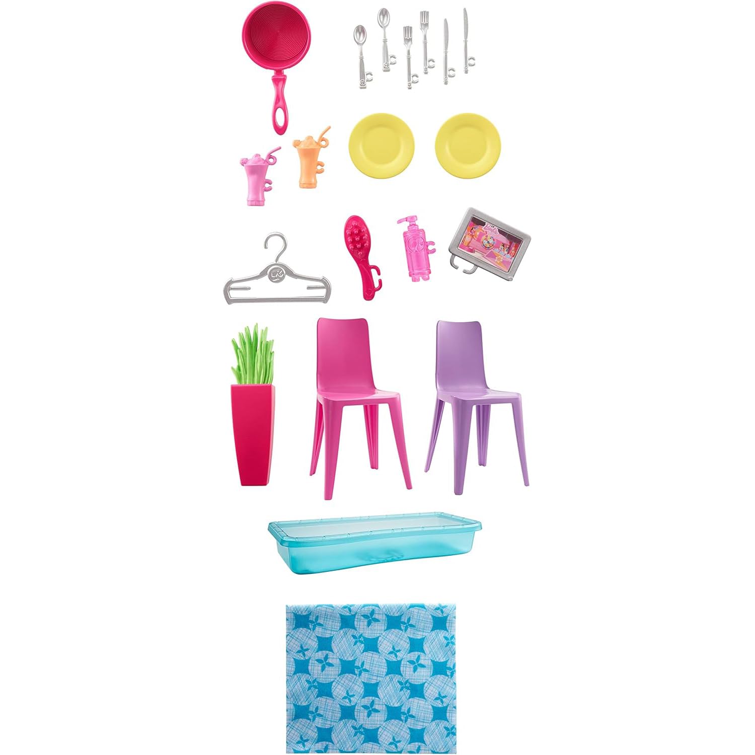 Barbie-Haus mit Küche, Schlafzimmer, Badezimmer, Pool, komplett eingerichtet Möbeln, verschließbar mit Aufbewahrungsgriff, Puppen, Geschenke für Kinder ab 3 Jahren, GWY84