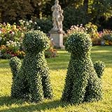 XunYee 2 Pcs 24 Inches Large Artificial Topiary Dog Moss Decoration, Green Flocking Dog Sculpture Artificial Greenery Boxwood Decor Green Puppy Topiary Garden Statue for Outdoor Indoor Decor