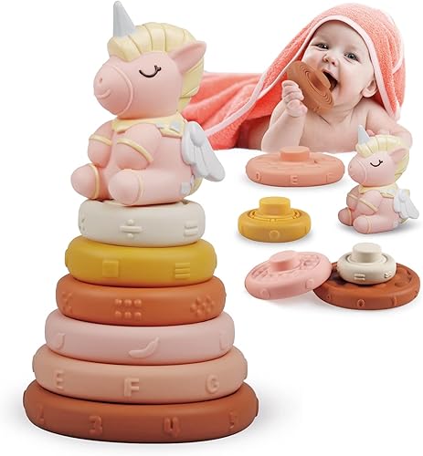 Juguetes Montessori para bebés apilables y anidados 7 piezas juguetes para bebés apiladores de apretar y juguetes de dentición anillos de