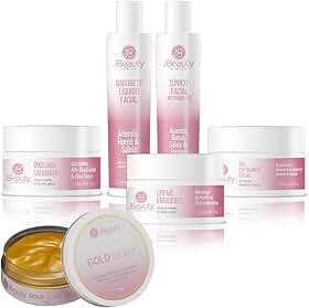 Kit Limpeza de Pele Profissional Jbeauty 5 Itens + Máscara Facial Ouro Gold Glam JBeauty 150g
