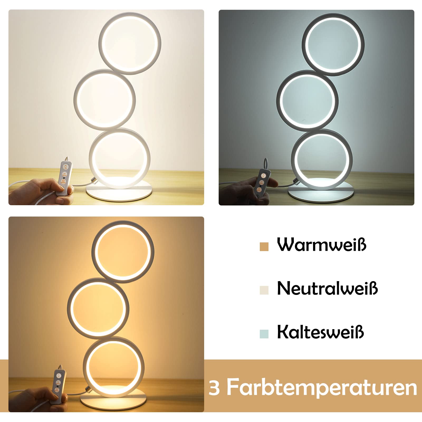 GBLY Lámpara de mesa LED táctil regulable lámpara de noche moderna anillo | lámpara de escritorio blanca lámpara de noche blanca cálida con interruptor y enchufe para dormitorio sala de estar estudio