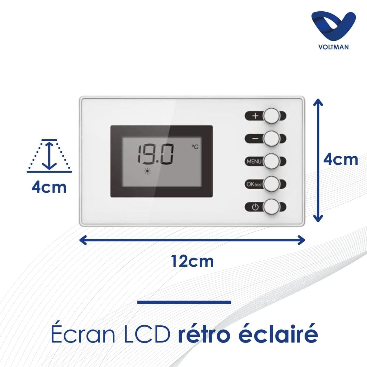 VOLTMAN VOM540024 - Sèche serviettes Sec - Barres Plates - 500 Watts - Programmable - Ecran LCD rétro éclairé